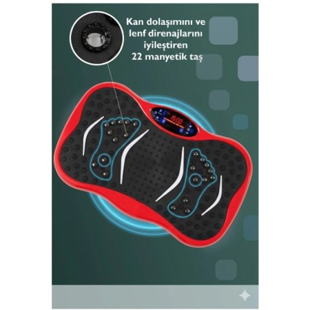 3D 5 Programlı Titreşimli Spor Kondisyon Fitness Egzersiz Aleti Vipration Plates Kırmızı