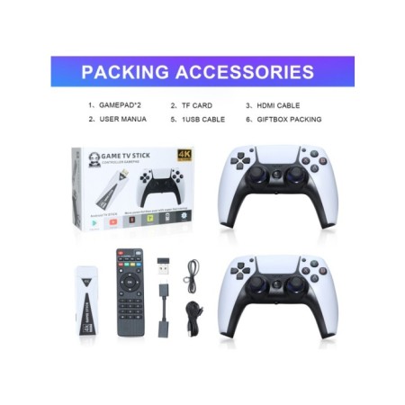 Android Game Tv Stick 64 GB Hazıfa Kartı ve 2 Kablosuz Oyun Kolu Retro Game Stick Nostalji Oyun Konsolu 2 Adet Josystick Film Izleme Platformları X1STICK